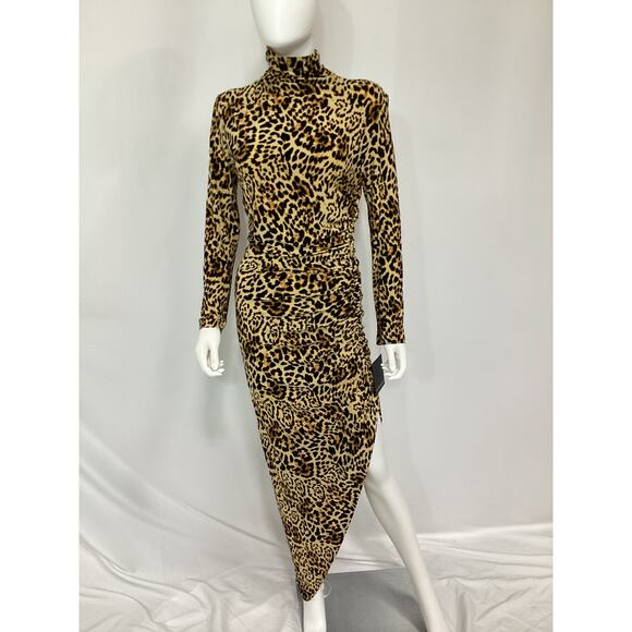 Norma Kamali Long Sleeve Turtle Neck 'Side Drape' Brown Gown Size M - NWT - Picture 2 of 4